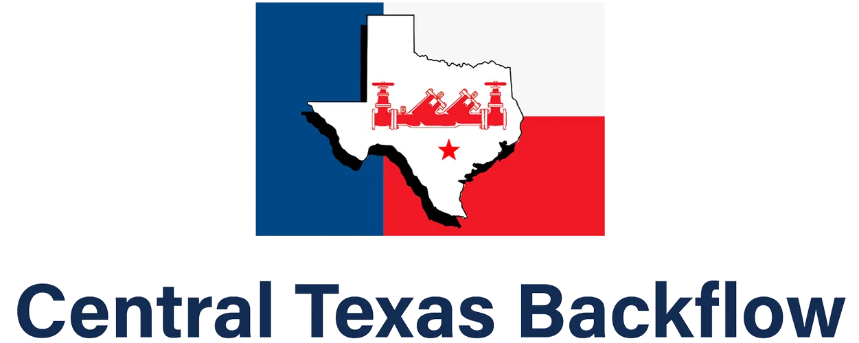 Logo for Central Texas Backflow with Texas outline and flag colors.