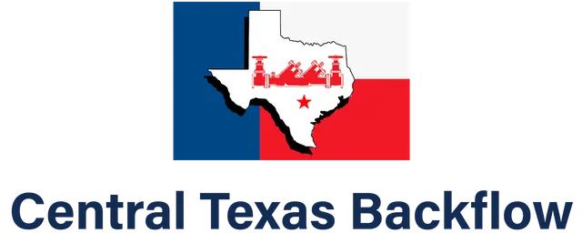 Logo for Central Texas Backflow with Texas outline and flag colors.