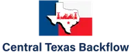 Logo for Central Texas Backflow with Texas outline and flag colors.