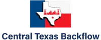 Logo for Central Texas Backflow with Texas outline and flag colors.