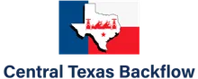 Logo for Central Texas Backflow with Texas outline and flag colors.